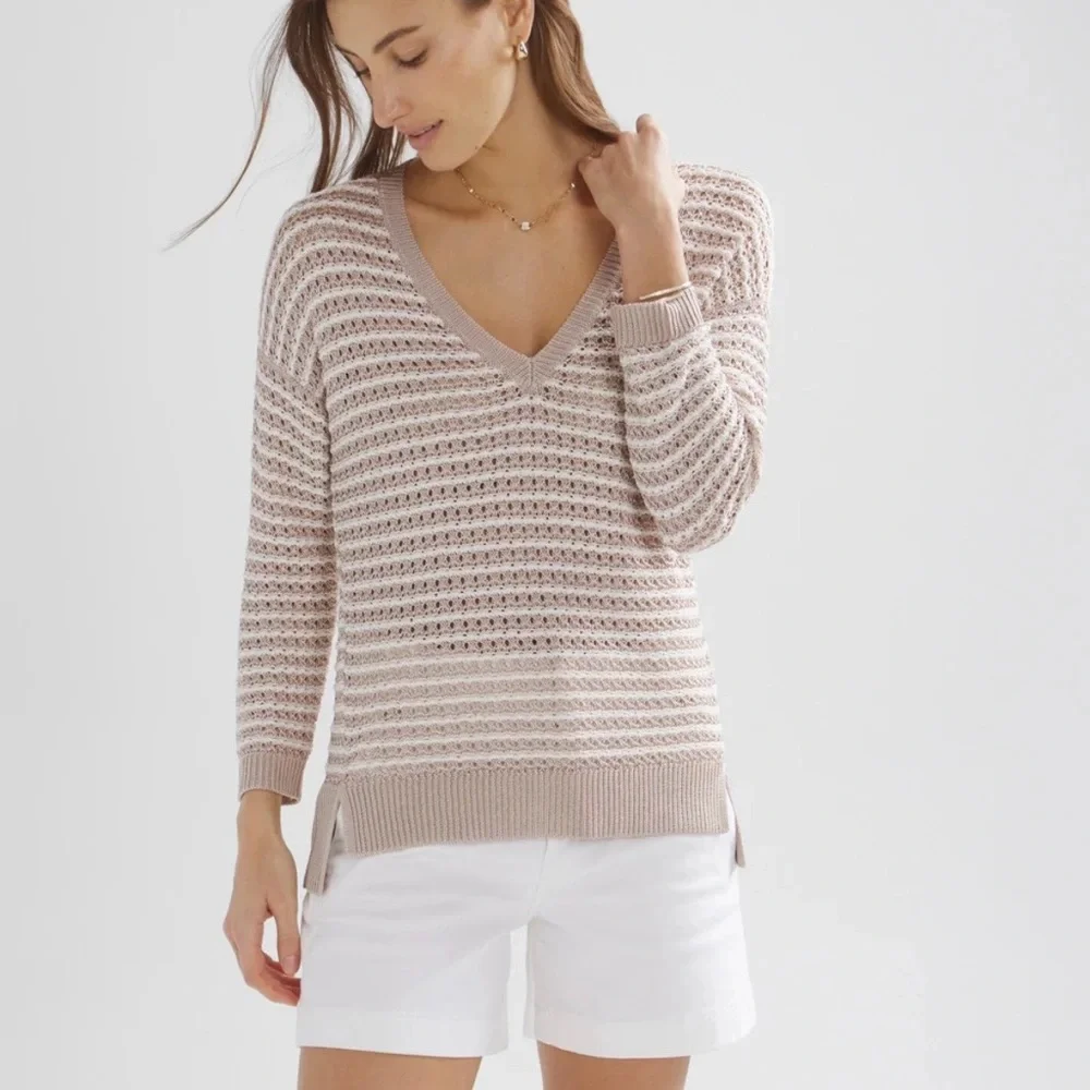 WHBM Stripe V-Neck Sweater